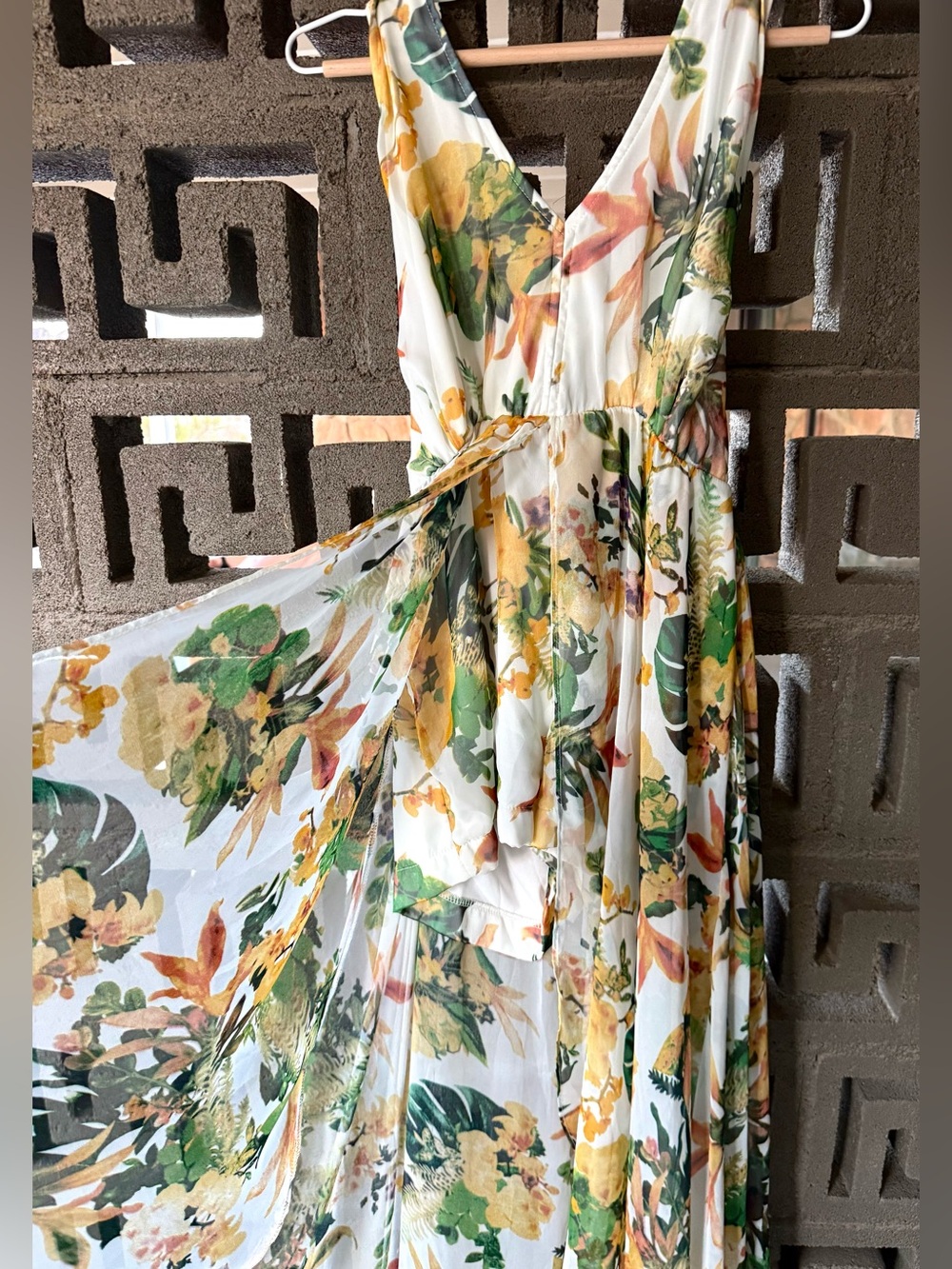 Luxxel White Maxi Dress with Yellow & Green Floral Print